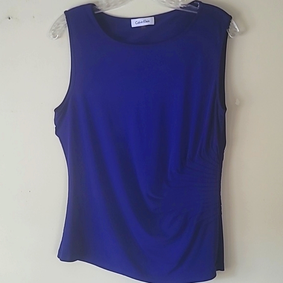 Calvin Kline Short Sleeve Ruched Side panel scoop neck Blouse SZ M - Picture 1 of 9